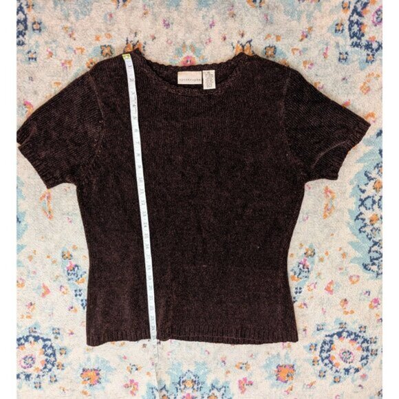 Vintage Apostrophe Brown Chenille Short Sleeve Sweater Top XL - Picture 7 of 9